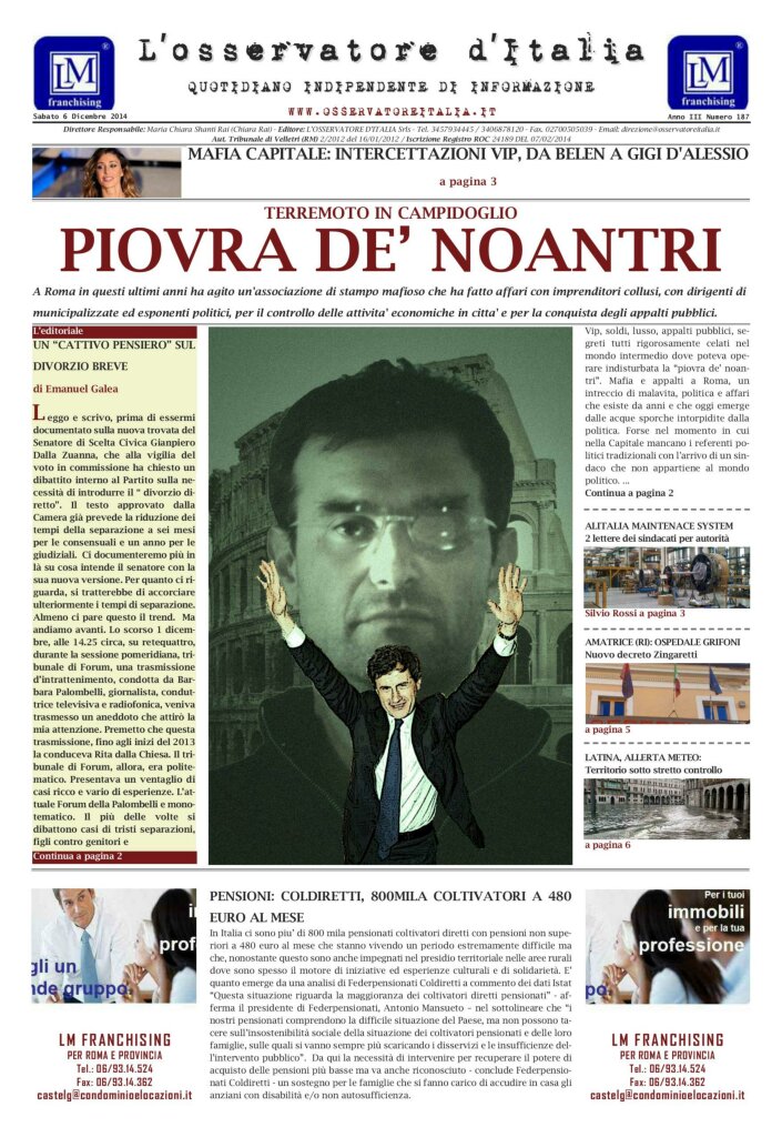 L'osservatore d'Italia edizione del 6 Dicembre 2014